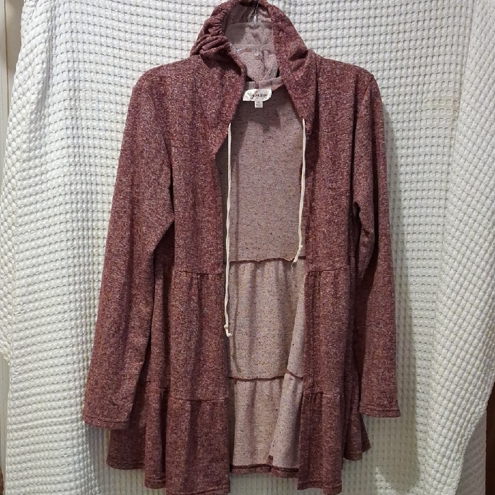 Zig Zag Maroon Hooded Cardigan Sweater SZ-1X